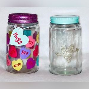 Valentine’s Day Conversation Hearts Glass Mason Jars - NEW! Set of 2.